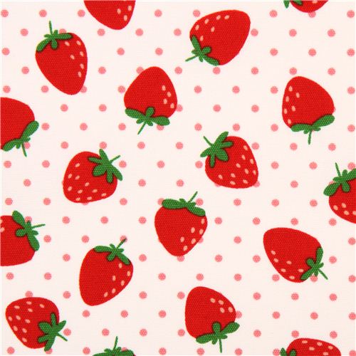 light cream strawberry dots oxford fabric from Japan - Food Fabric ...