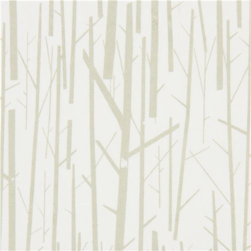 light cream with twig birch organic poplin fabric from the USA Fabric
