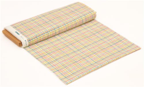 light cream with colorful sgrid pattern organic fabric by birch from the USA 3