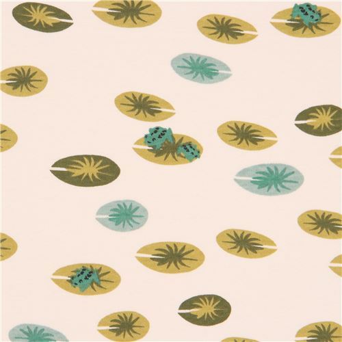 Tissu bio jersey crme clair avec des nnuphars verts, par birch USA - coupon (56cm x 50cm)