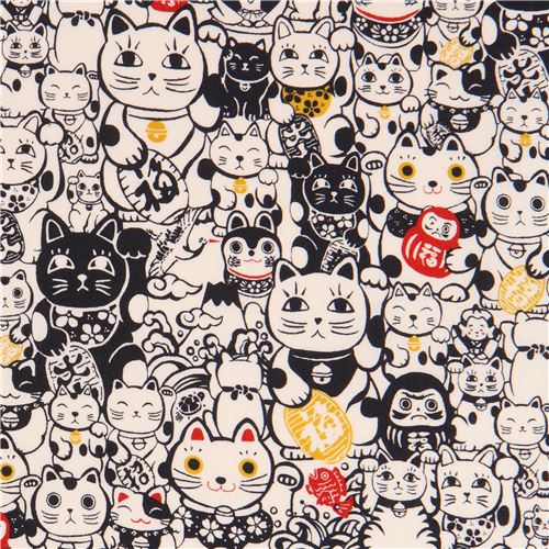 light cream with navy blue fortune cat fabric from Japan - modeS4u