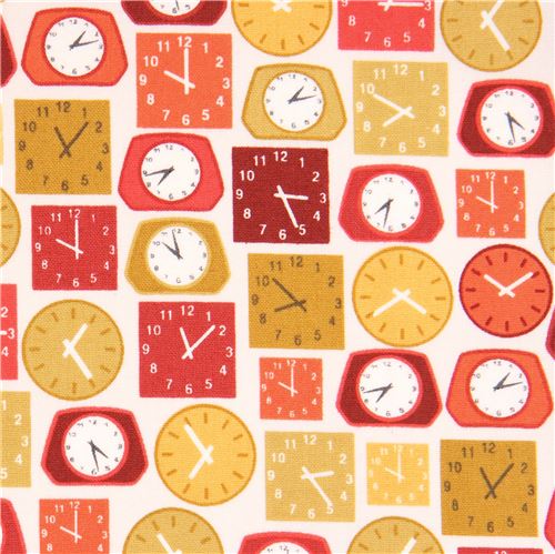 tessuto bianco orologi arancioni rosso scuro Andover Lila's Kitchen Tessuto