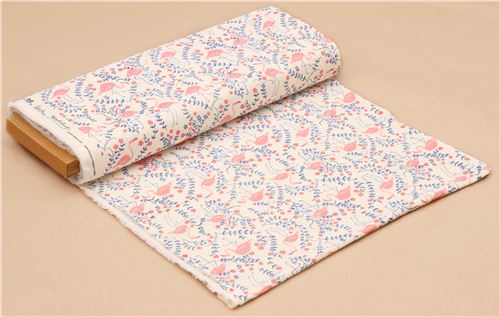 light cream with pink flamingo flower birch Double Gauze organic fabric USA 3