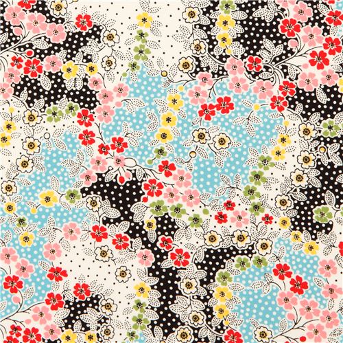 light dots and flower fabric black-blue Robert Kaufman 1
