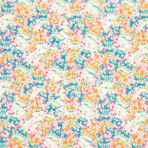 light dots and flower fabric orange-teal Robert Kaufman 2