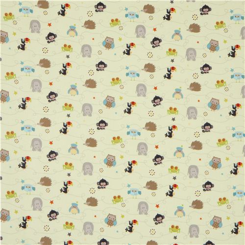 light green Riley Blake animal flannel fabric owl hedgehog 2