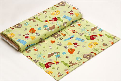light green Riley Blake children fabric tent canoe animals 3