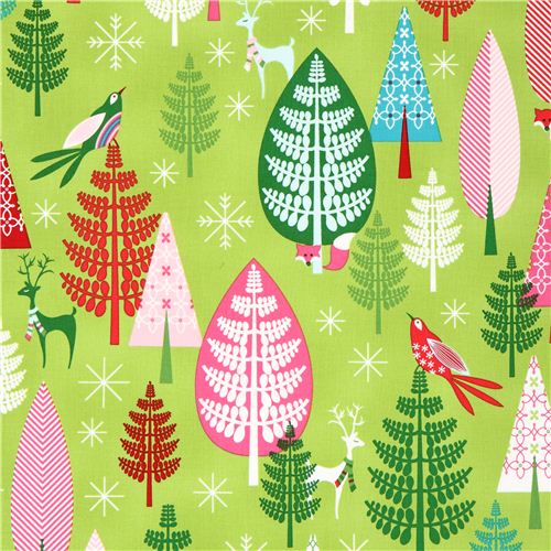 light green winter forest animal Christmas fabric Festive Forest