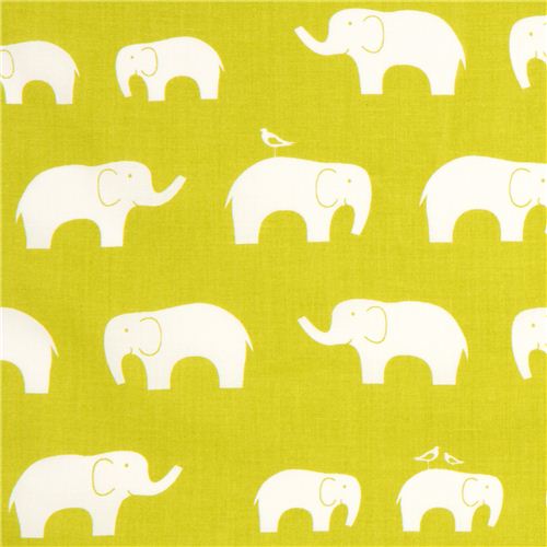 Light Green Birch Organic Fabric With White Elephants 169279 1 
