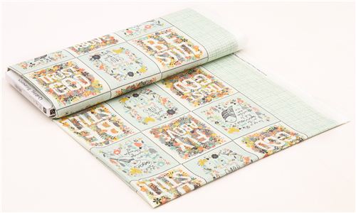 light green checkered flower bird patches fabric Quilting Treasures 3