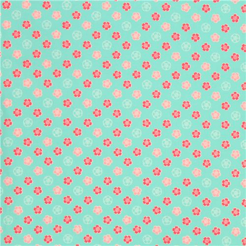 Remnant 20 X 110 Cm Light Green Fabric Cute Pink Hot Pink Light Green Flower From Japan