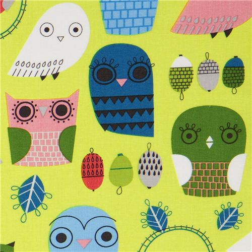 Light Green Fabric With Funny Owls Robert Kaufman Fabric By Robert 