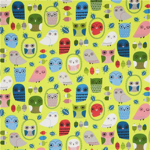 light green fabric with funny owls Robert Kaufman Fabric by Robert ...