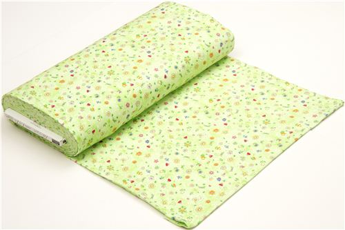 hellgr�ner Flanellstoff Blumen Marienk�fer Schmetterling USA 3