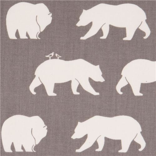 light grey 'Bear Hike' bears birch poplin organic fabric USA 1