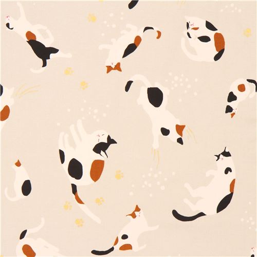 light grey funny cat fabric with gold metallic embellishment from Japan 1