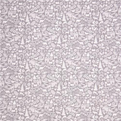 light grey reindeer mistletoe tree winter animals Christmas fabric Holiday Magic 3