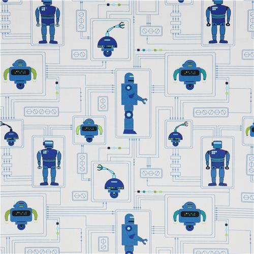 light grey robot fabric for boys by Timeless Treasures 2