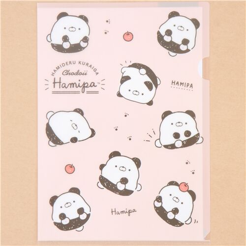 Carpeta archivadora de plstico A4 rosa melocotn con panda Hamipa
