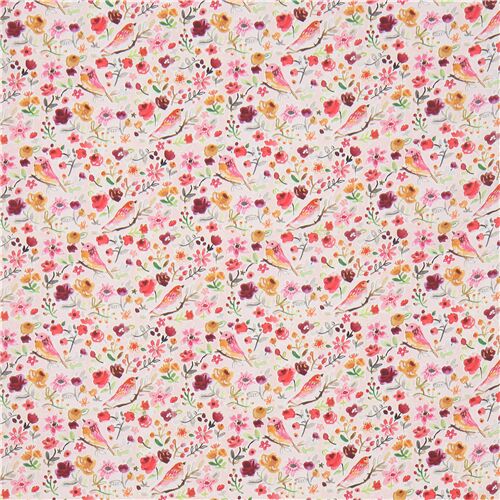 light peach Dear Stella colorful small flower bird fabric - modeS4u