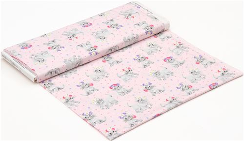 Remnant (33 x 112 cm) - light peach fabric by Michael Miller with cats and flowers 4