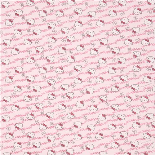 light pink Hello Kitty face text laminate fabric Sanrio Japan - modeS4u