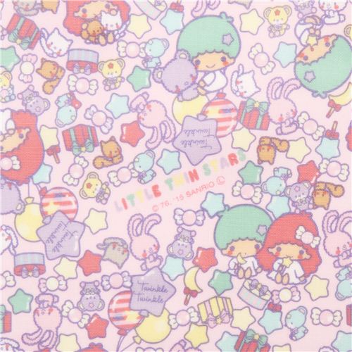 light pink Little Twin Stars colorful animal Sanrio laminate fabric from Japan 1