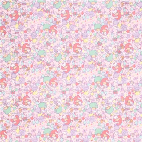 light pink Little Twin Stars colorful animal Sanrio laminate fabric from Japan 2