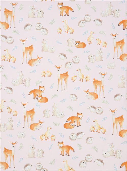 light pink Robert Kaufman fabric deer hedgehog rabbit Fawn and Friends