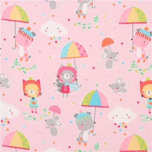 light pink animal umbrella dot Michael Miller flannel fabric from the USA 2