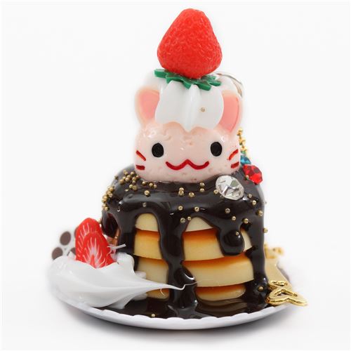 light pink cat face pancake chocolate sauce fruit dessert figure from