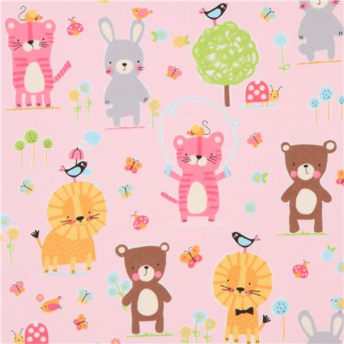 light pink cute rabbit lion Michael Miller animal flannel fabric from ...