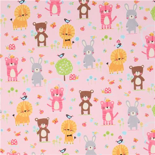 light pink cute rabbit lion Michael Miller animal flannel fabric from ...