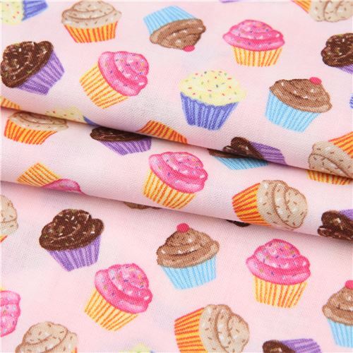 Remnant (38 x 112 cm) - light pink fabric with colorful cupcakes by Timeless Treasures 6