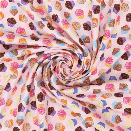 Remnant (38 x 112 cm) - light pink fabric with colorful cupcakes by Timeless Treasures 7