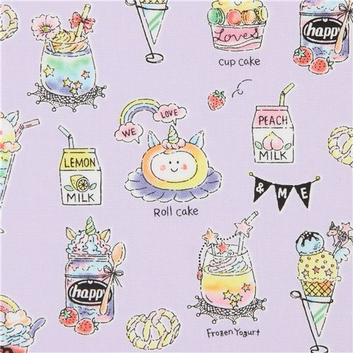 light purple Kokka oxford fabric from Japan with colorful ice cream and dessert Fabric