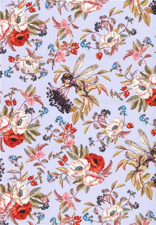 Resto de (41 x 112 cm) - Tela lila claro de Michael Miller con hadas de las flores hada del saúco 2
