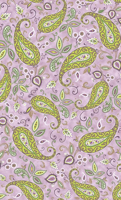 light purple green Paisley leaf print fabric Quilting Treasures 'Devon