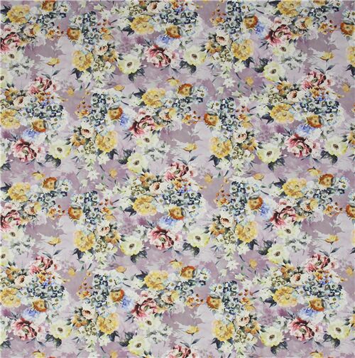 light purple knit fabric with painting style flower garden pattern ...