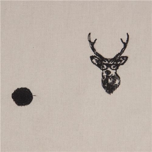 light taupe echino embroidered canvas fabric with deer stag animal circle dot 2