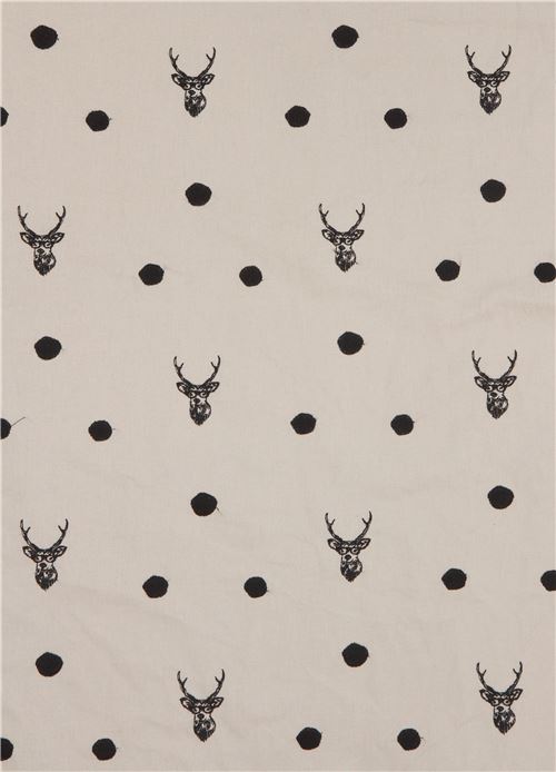 light taupe echino embroidered canvas fabric with deer stag animal circle dot 4