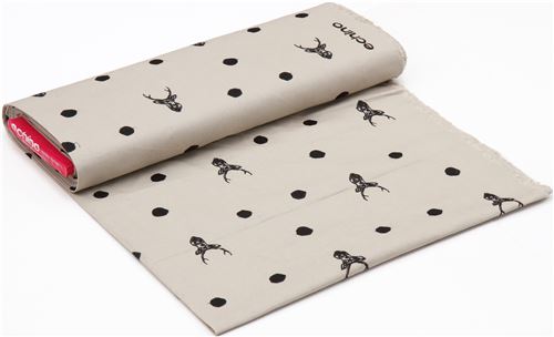 light taupe echino embroidered canvas fabric with deer stag animal circle dot 6
