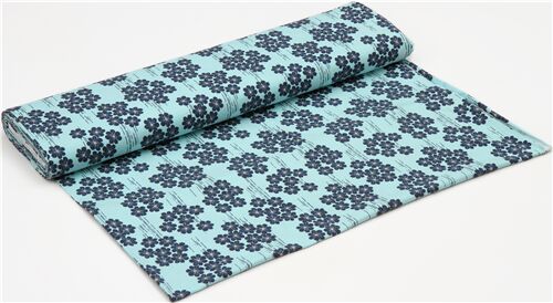light turquoise Stof Fabrics knit fabric with navy blue flowers - modeS4u