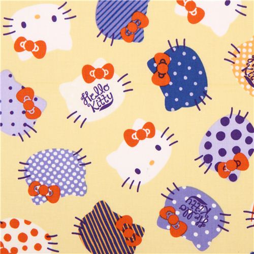 light yellow Hello Kitty cute face fabric by Kokka  1