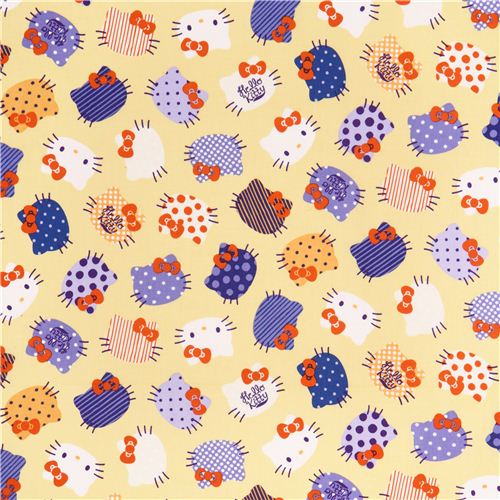 light yellow Hello Kitty cute face fabric by Kokka  2