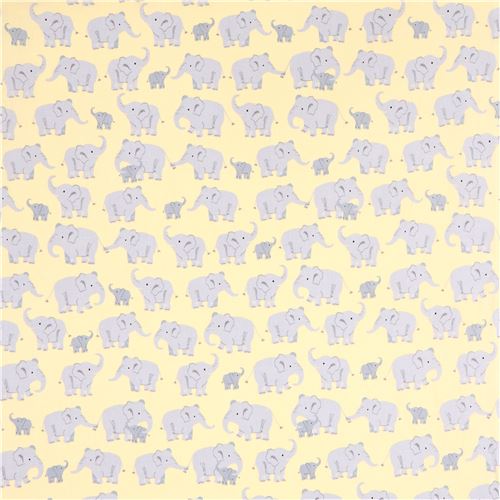 light yellow Robert Kaufman fabric cute grey elephant animal 2