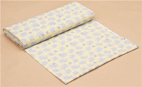 light yellow Robert Kaufman fabric cute grey elephant animal 3