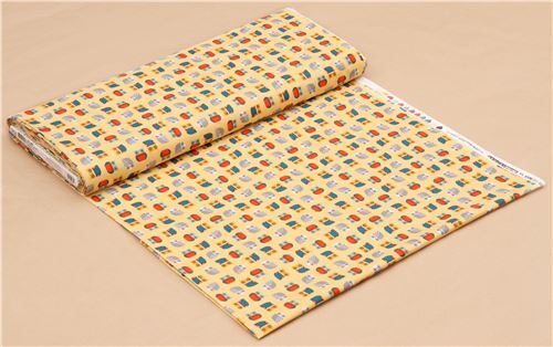 Fat Quarter (50 x 56 cm) - light yellow Robert Kaufman fabric cute teal grey owl bird Suzys Minis 4