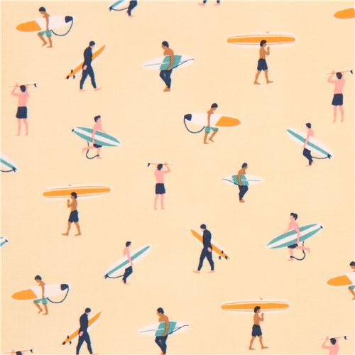 light yellow cute small surfer surfboard fabric by Dear Stella USA 1
