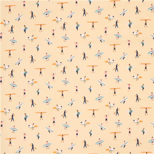light yellow cute small surfer surfboard fabric by Dear Stella USA 2
